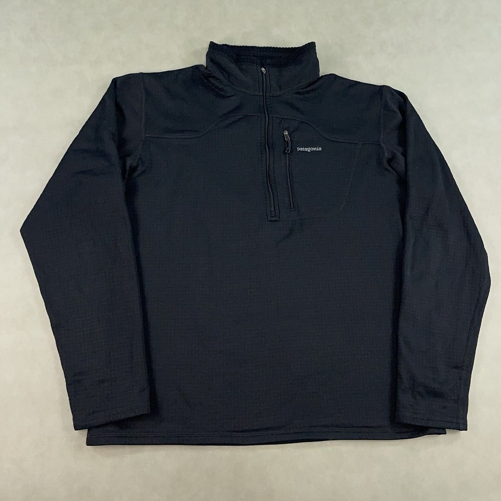 Patagonia R1 Pullover Mens Large Black Polartec Grid Fleece 1/4 Zip Regulator